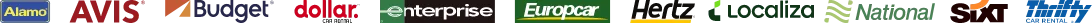 Marcas de renta de vehículos - Alamo, Avis, Budget, Dollar, Enterprise, Europcar, Hertz, Localiza, National, Sixt